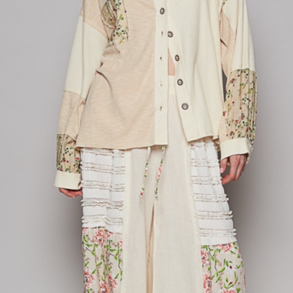 POL Floral & Waffle Knit Mixed Media Shacket ~ Perfect for Layering Year Round - Picture 11 of 16